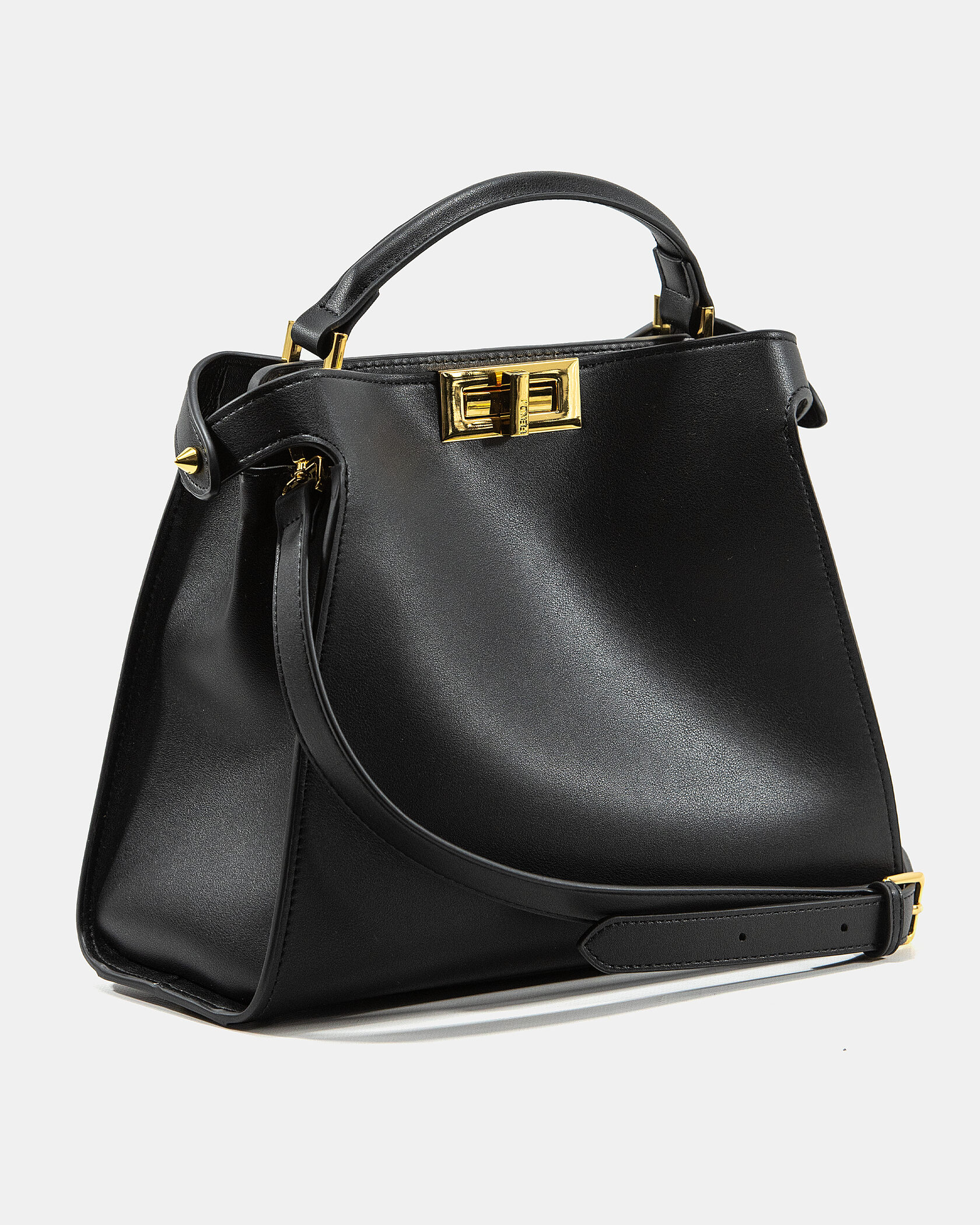 Fendi Black Leather Large Iconic Essentially Peekaboo Top Hand - 5