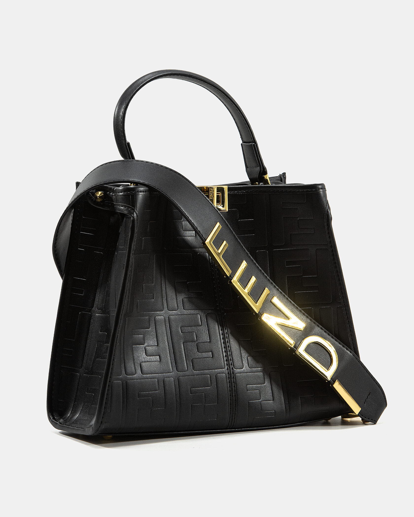 Fendi Black Leather Large Iconic Essentially Peekaboo Top Handl - 5