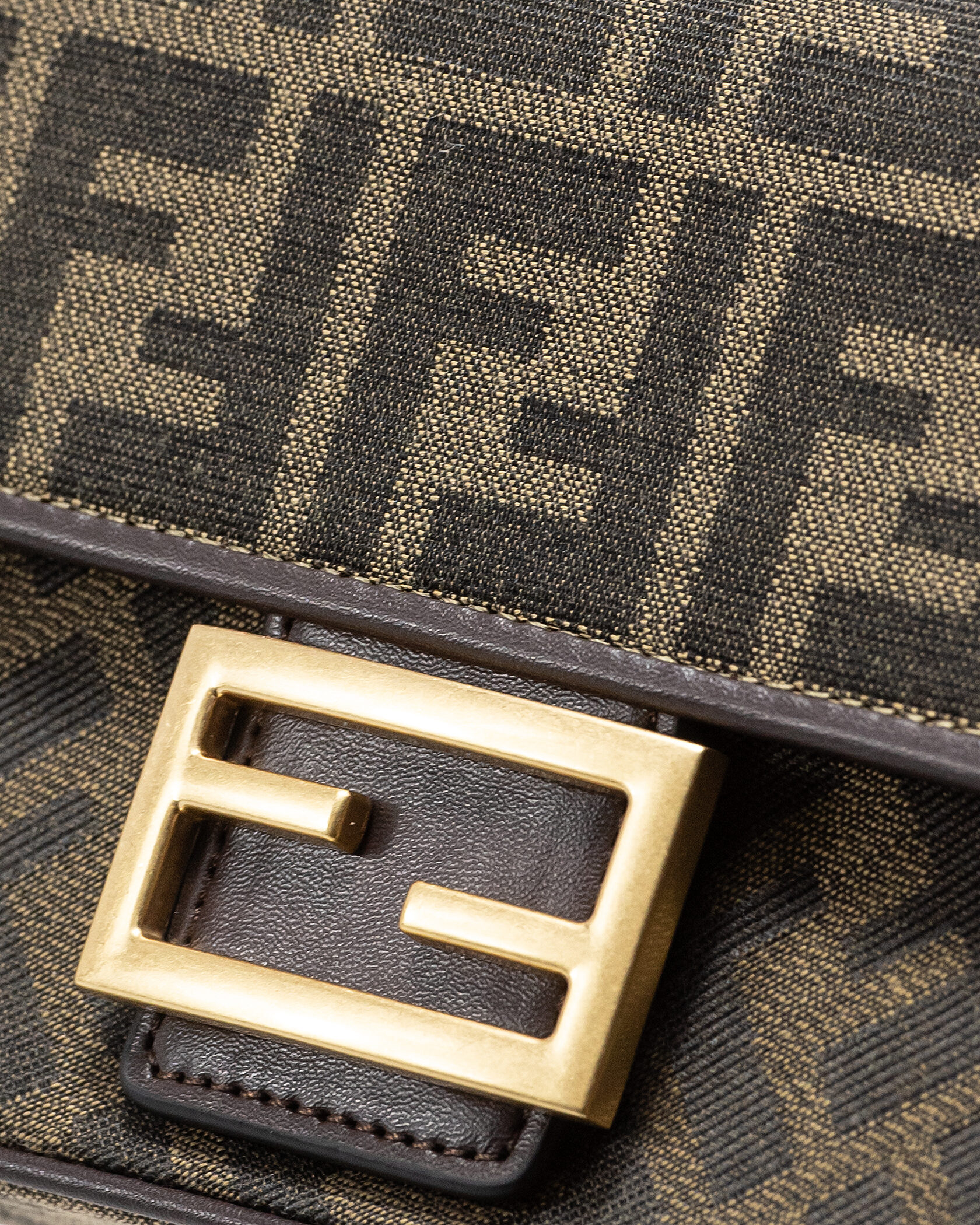 Fendi Brown FF Jacquard Fabric Baguette Chain Bag - 10