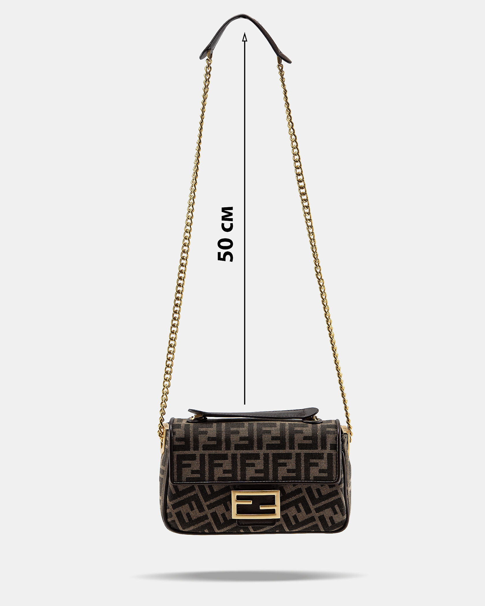 Fendi Brown FF Jacquard Fabric Baguette Chain Midi Bag - 4