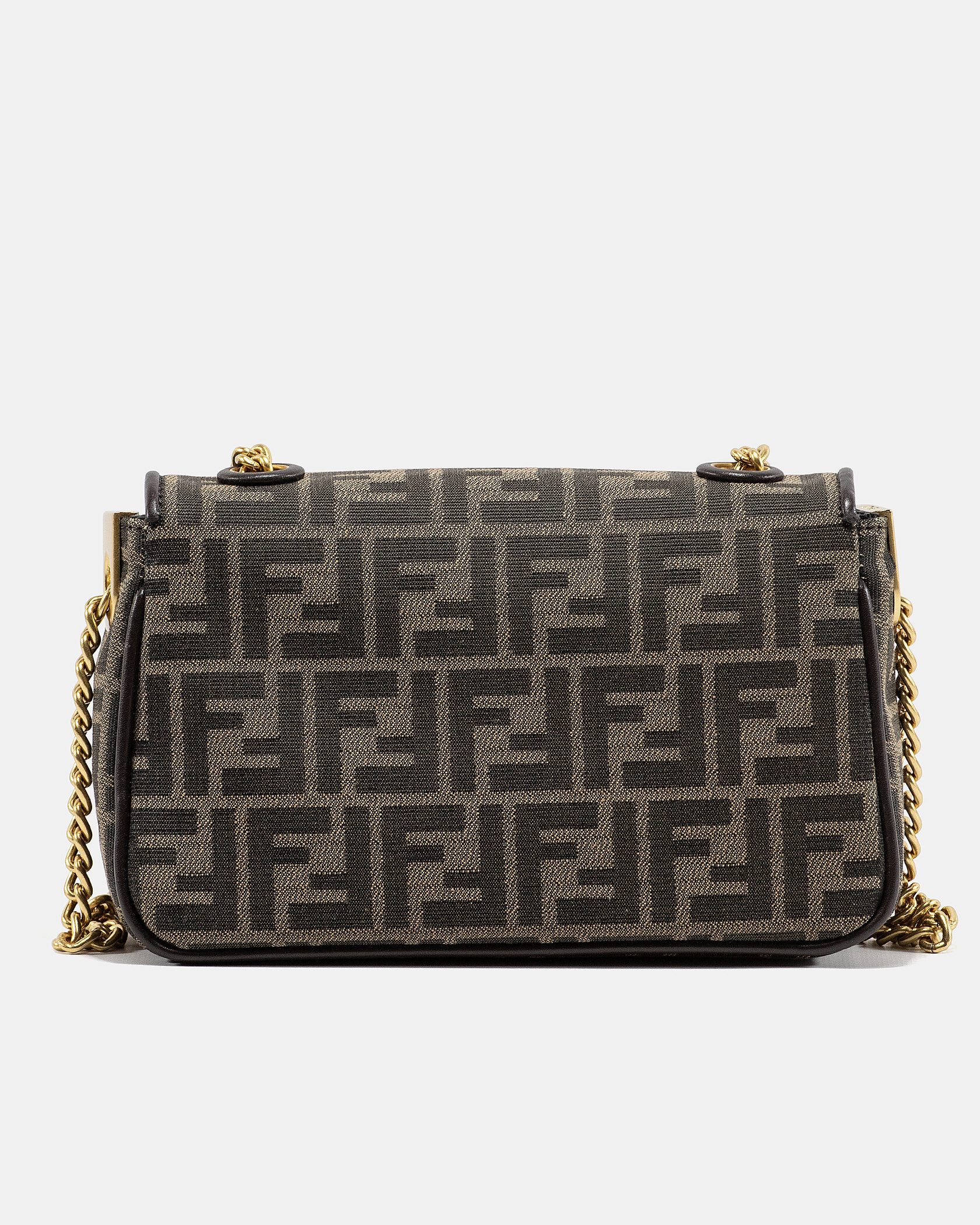 Fendi Brown FF Jacquard Fabric Baguette Chain Midi Bag - 8