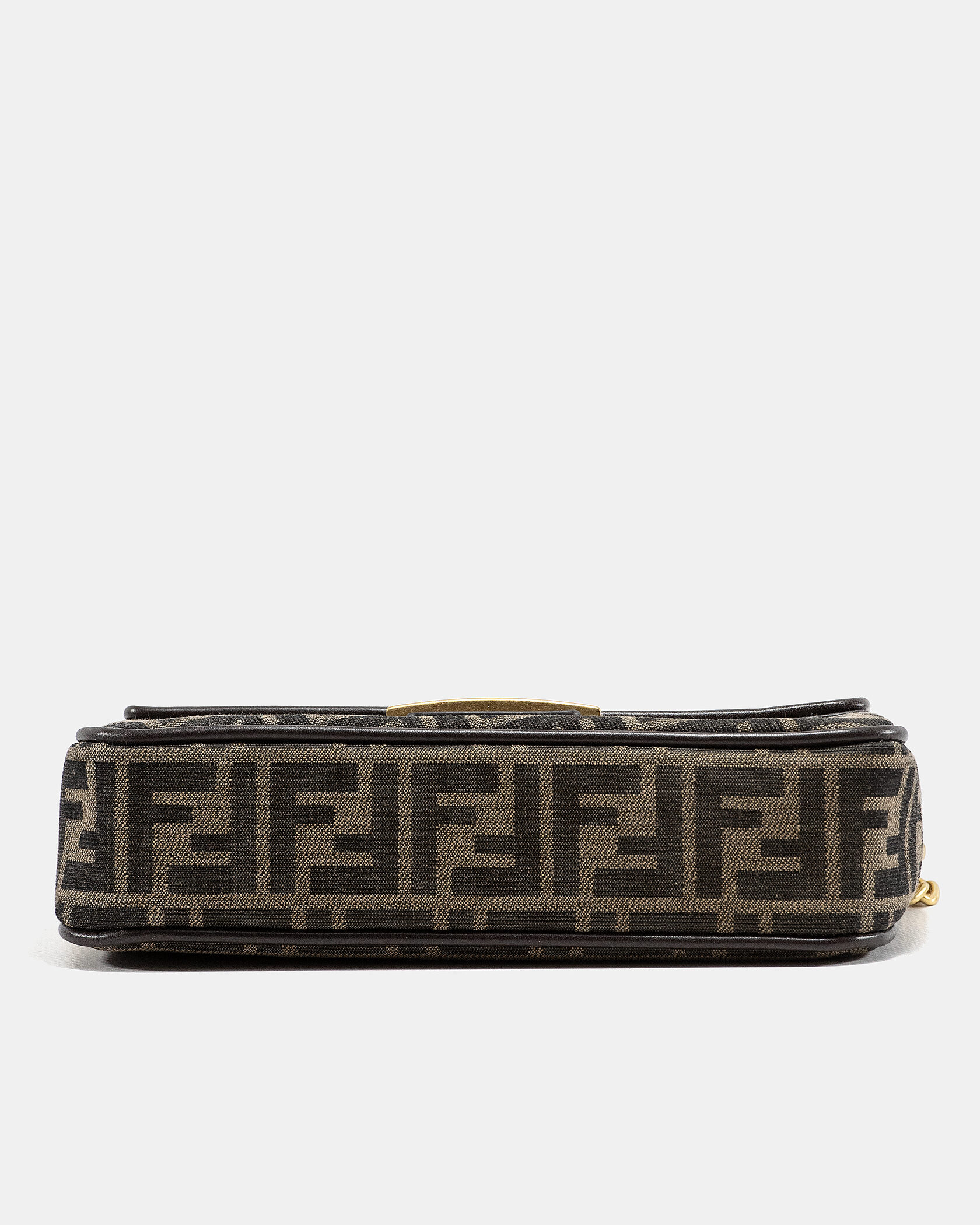 Fendi Brown FF Jacquard Fabric Baguette Chain Midi Bag - 9