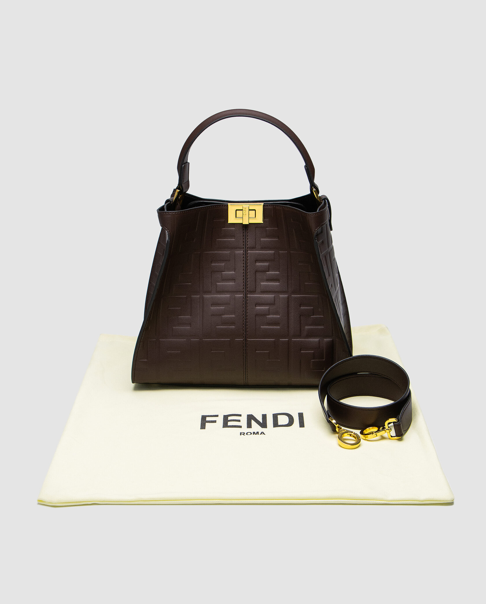 Fendi Brown Leather Large Iconic Essentially Peekaboo Top Handl - 2
