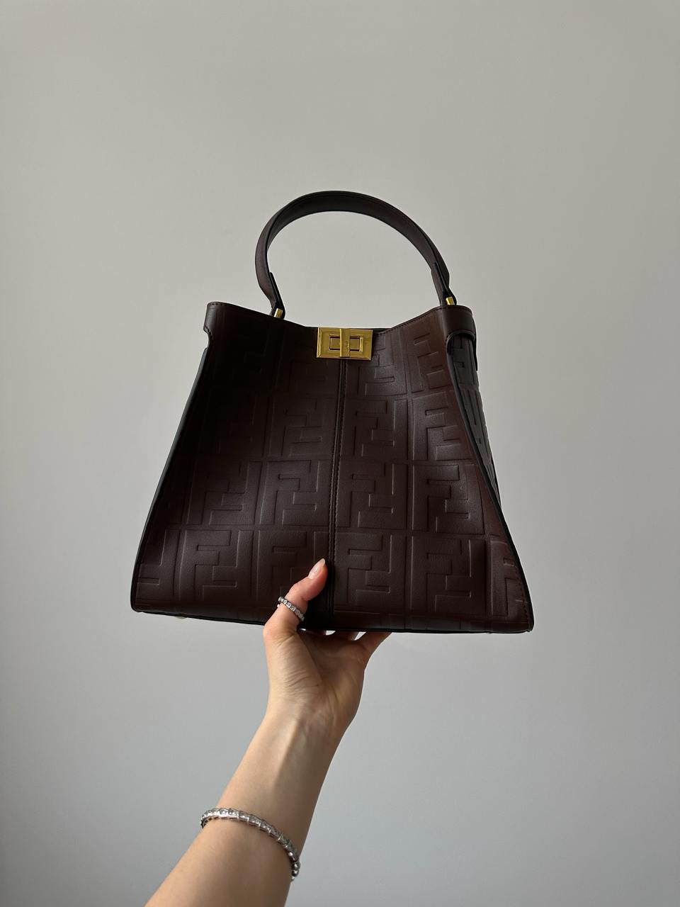 Fendi Brown Leather Large Iconic Essentially Peekaboo Top Handl - 5