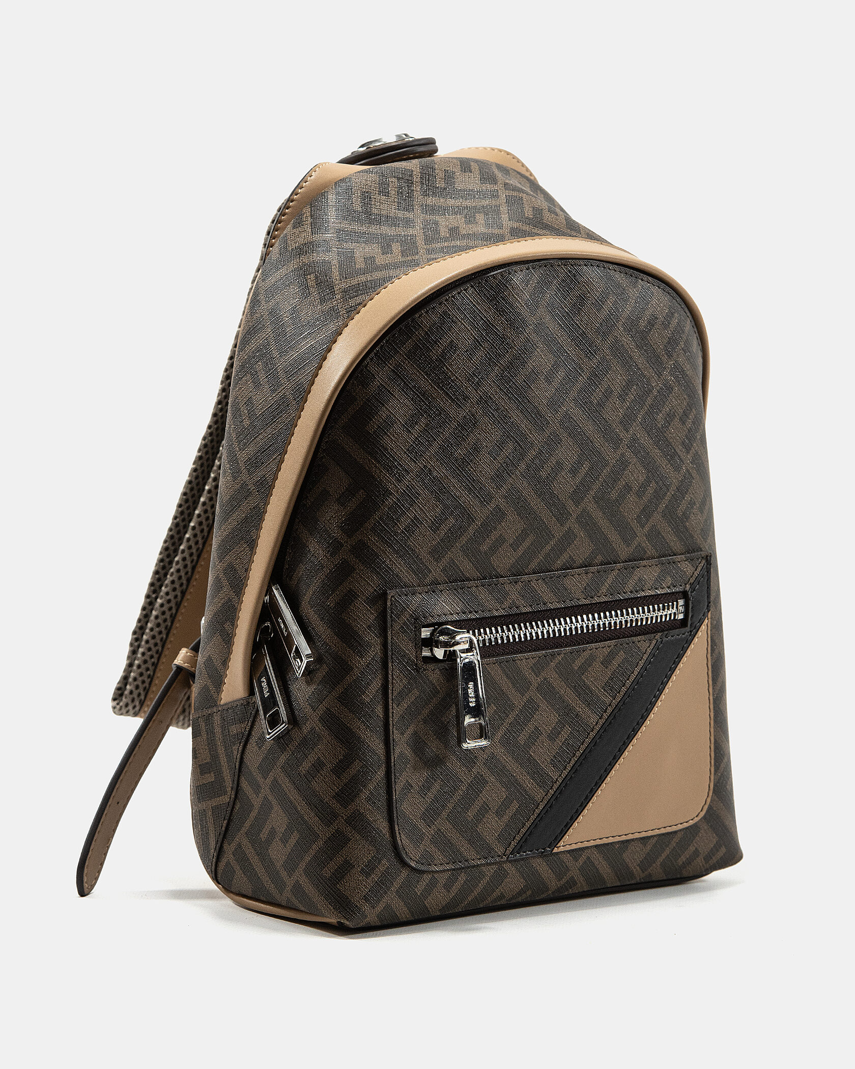 Fendi Chiodo Small Fendi Diagonal Brown FF Canvas Backpack - 5