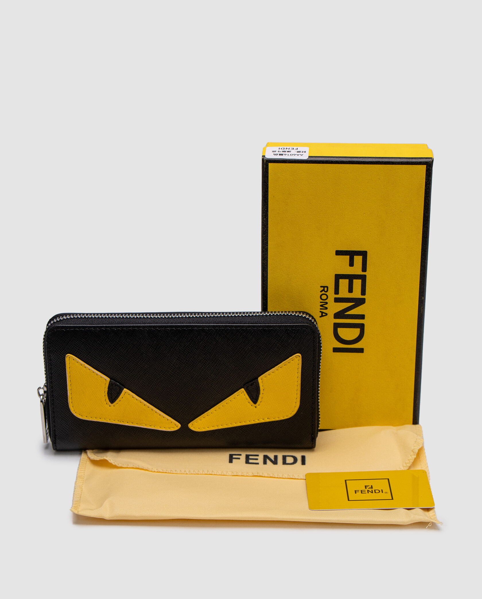 Fendi Zip Around Black Leather Wallet Fendi Eyes - 2