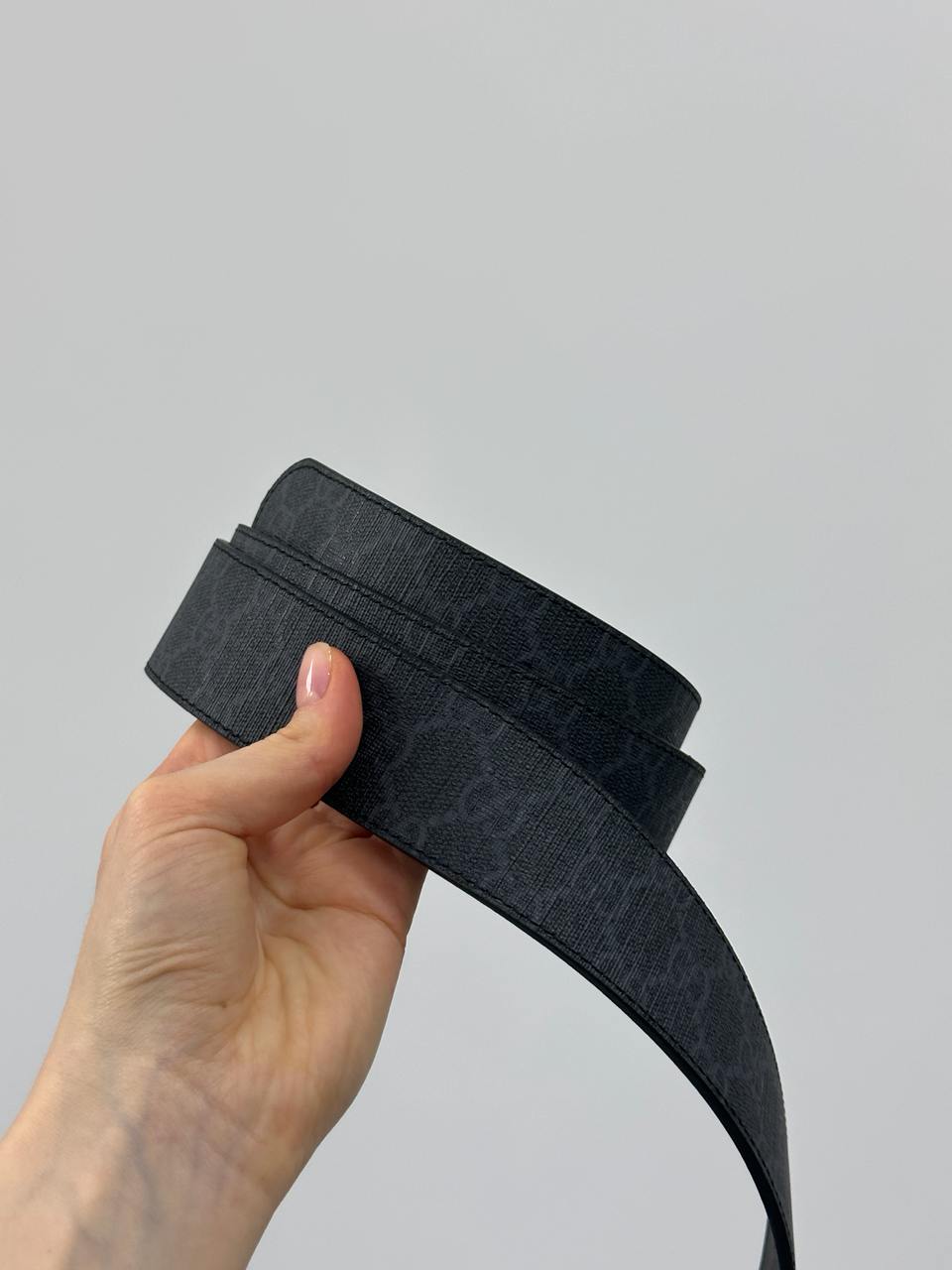 Gucci Belt with Interlocking G Buckle Grey Canvas/Gold - 12