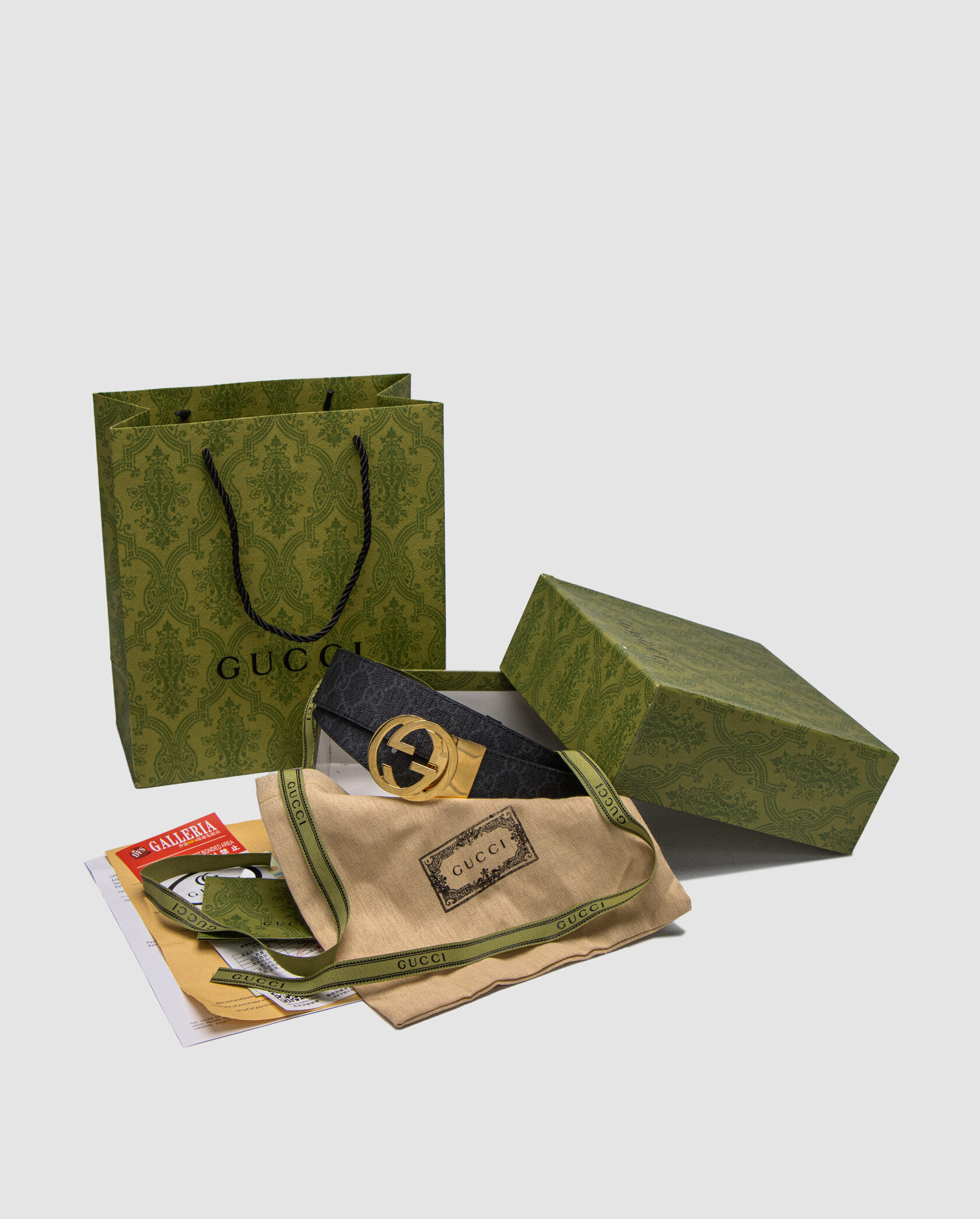 Gucci Belt with Interlocking G Buckle Grey Canvas/Gold - 2