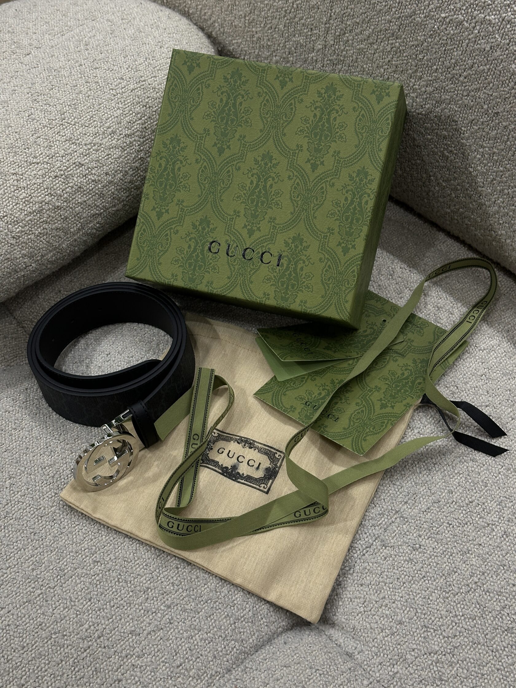 Gucci Belt with Interlocking G Buckle Grey Canvas/Silver - 4