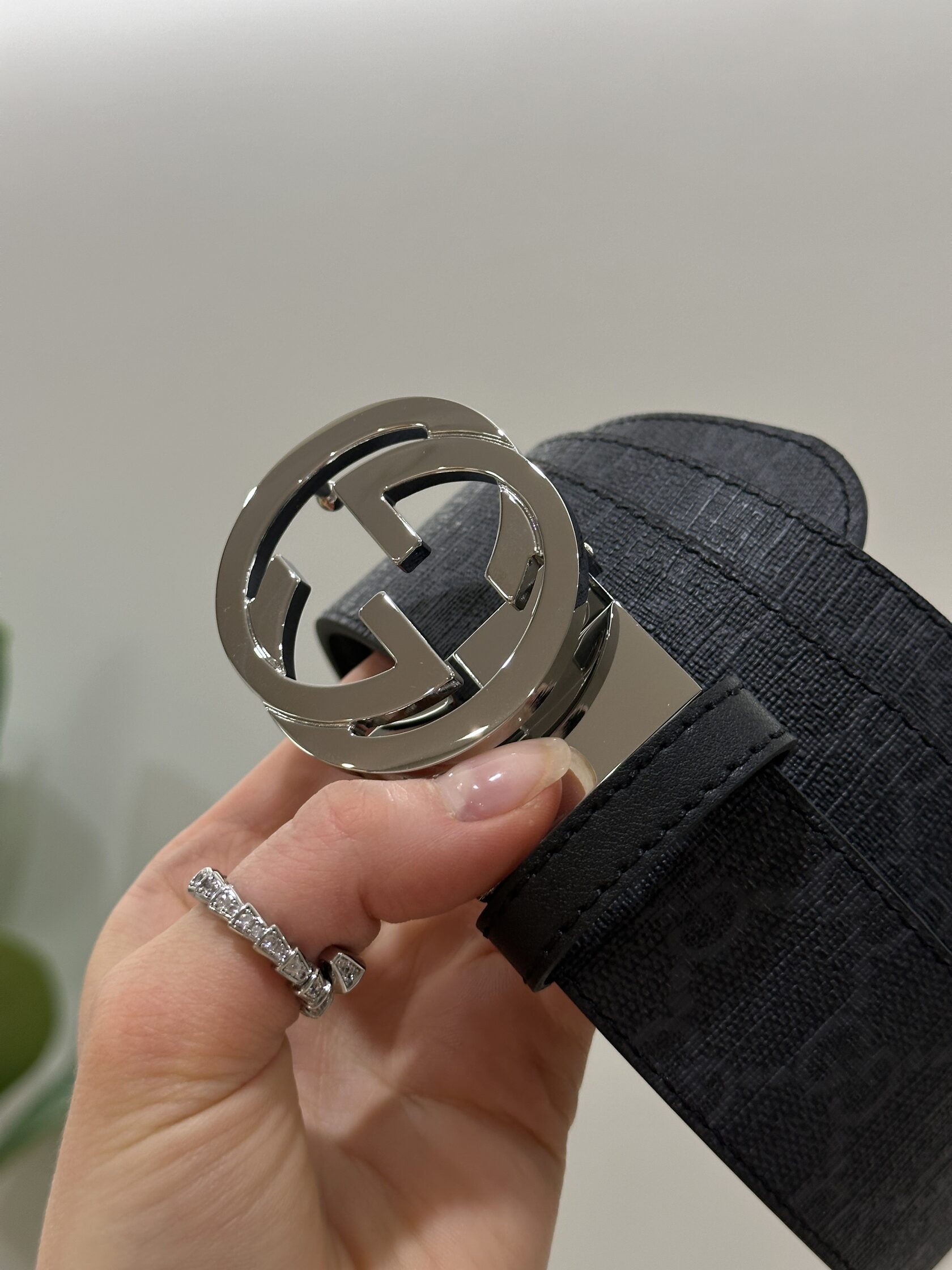 Gucci Belt with Interlocking G Buckle Grey Canvas/Silver - 7