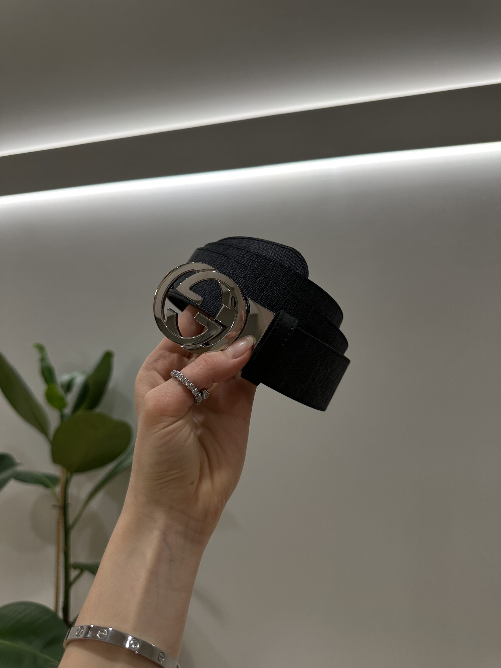 Gucci Belt with Interlocking G Buckle Grey Canvas/Silver - 9