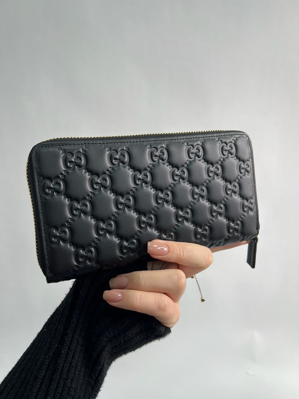 Gucci Black Guccissima Zip-Around Wallet - 7