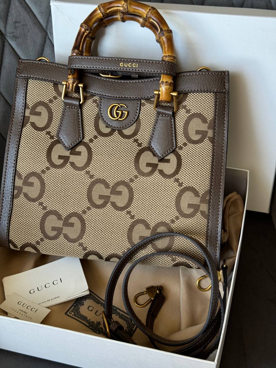 Gucci Diana Jumbo GG Medium Tote Bag Beige Gold - 2