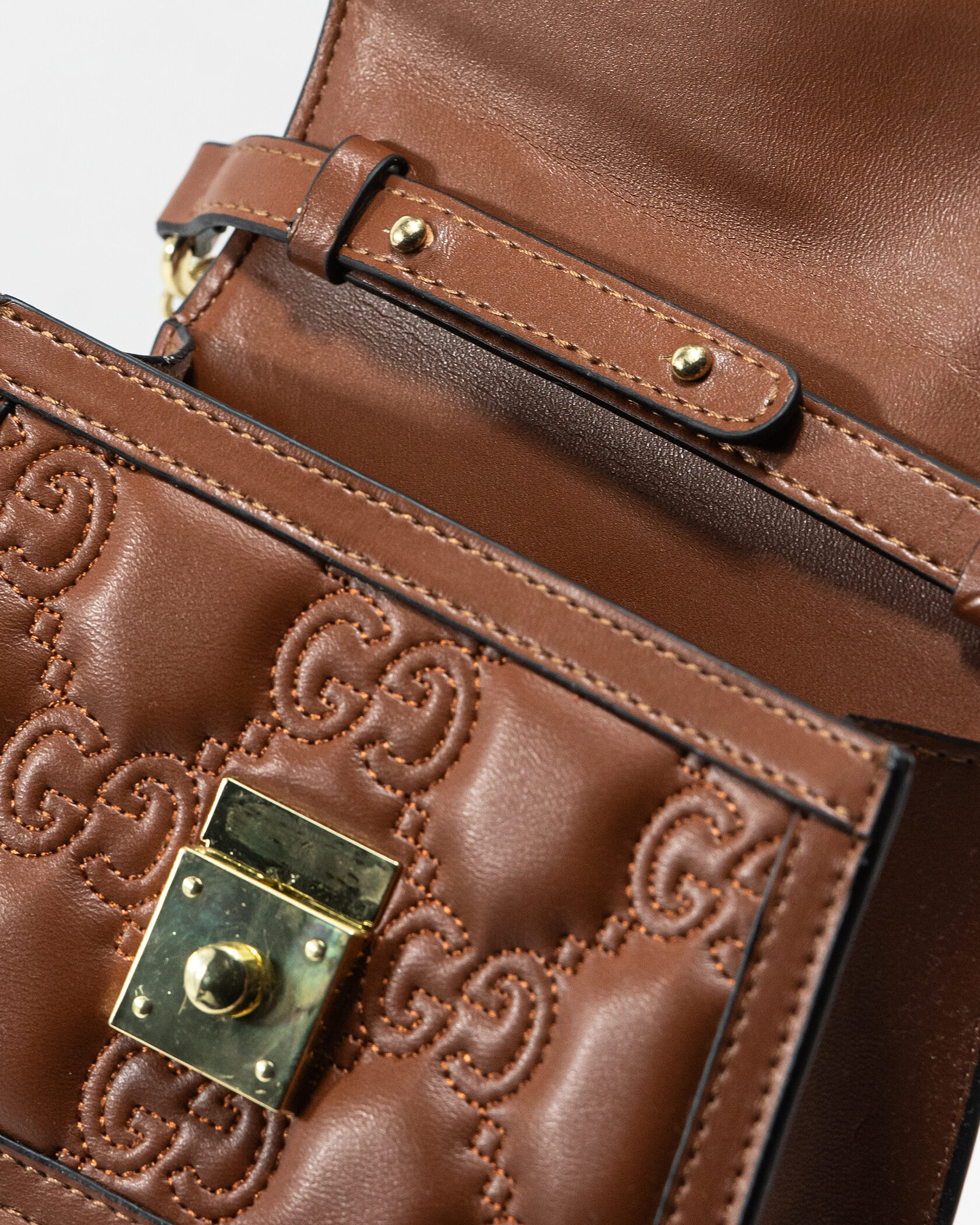 Gucci GG Marmont Small Top Handle Bag in Brown Embossed Leather - 12