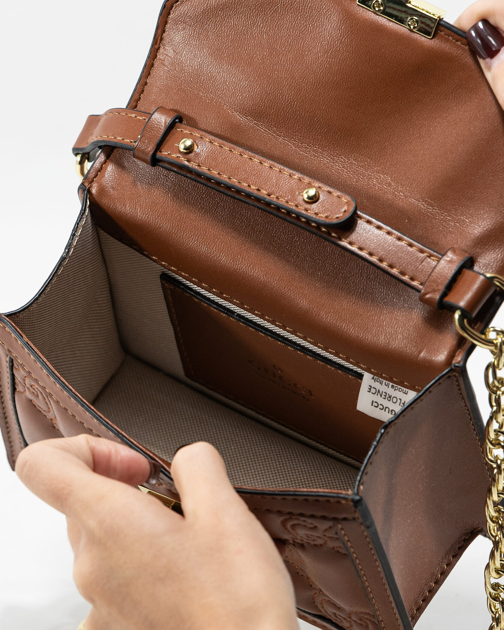 Gucci GG Marmont Small Top Handle Bag in Brown Embossed Leather - 13