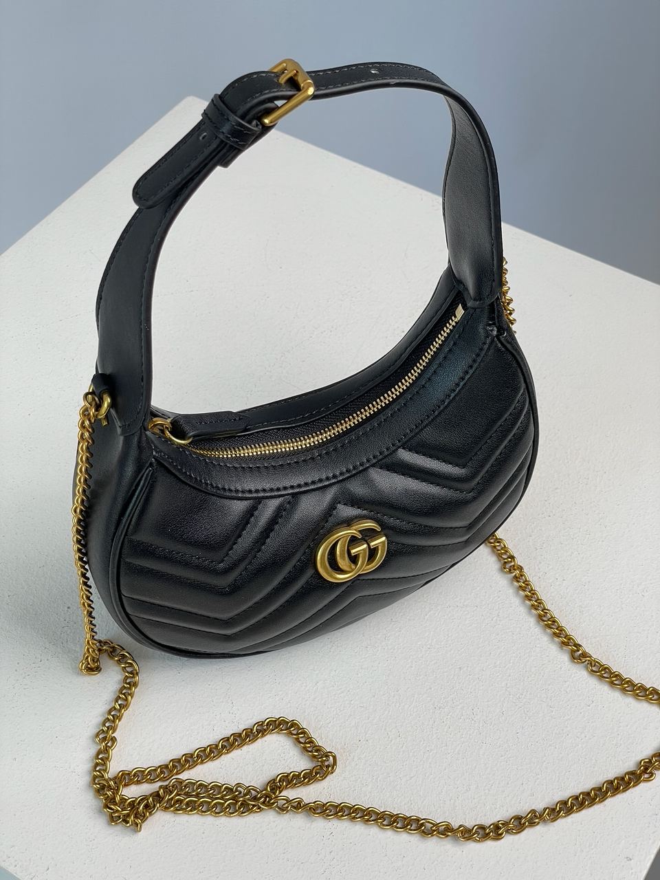 Gucci Half Moon Marmont Leather Shoulder Bag - 10