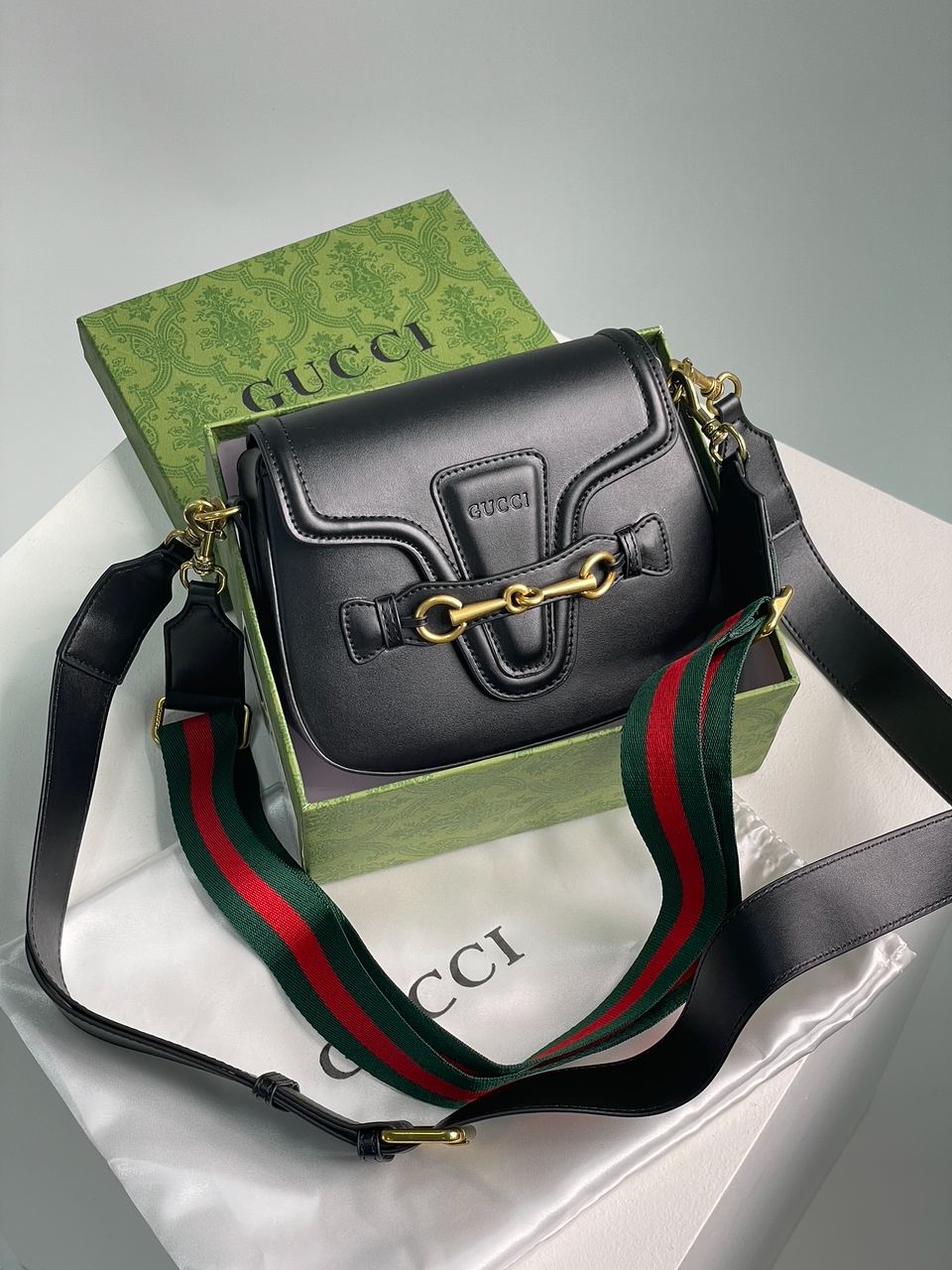 Gucci Lady Web Leather Shoulder Bag Black - 2