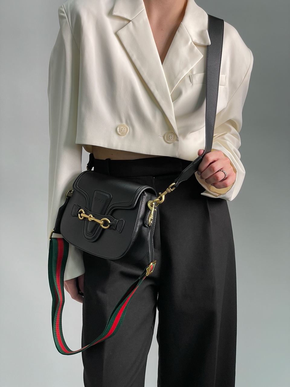 Gucci Lady Web Leather Shoulder Bag Black - 5