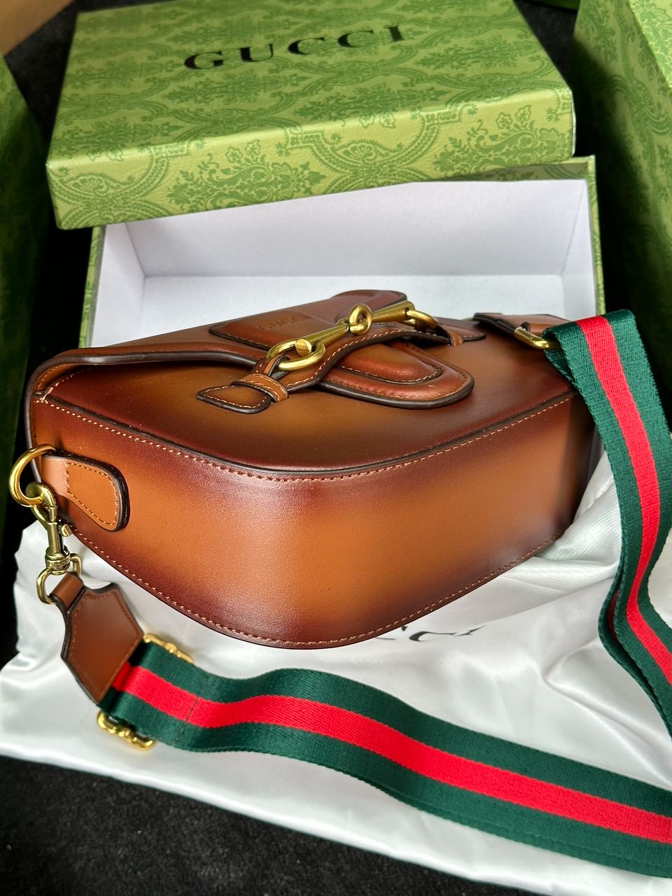 Gucci Lady Web Leather Shoulder Bag Brown - 21