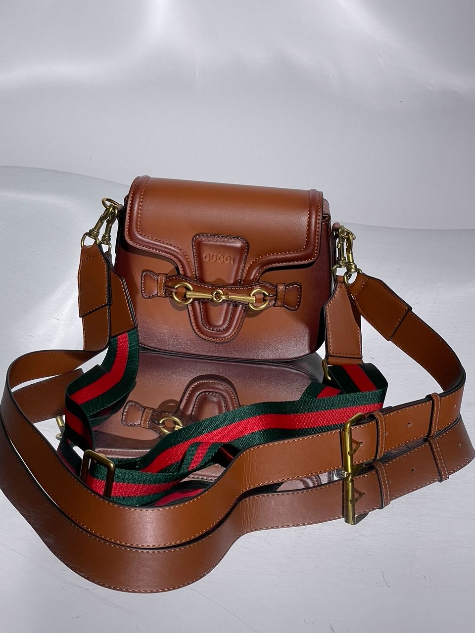 Gucci Lady Web Leather Shoulder Bag Brown - 4