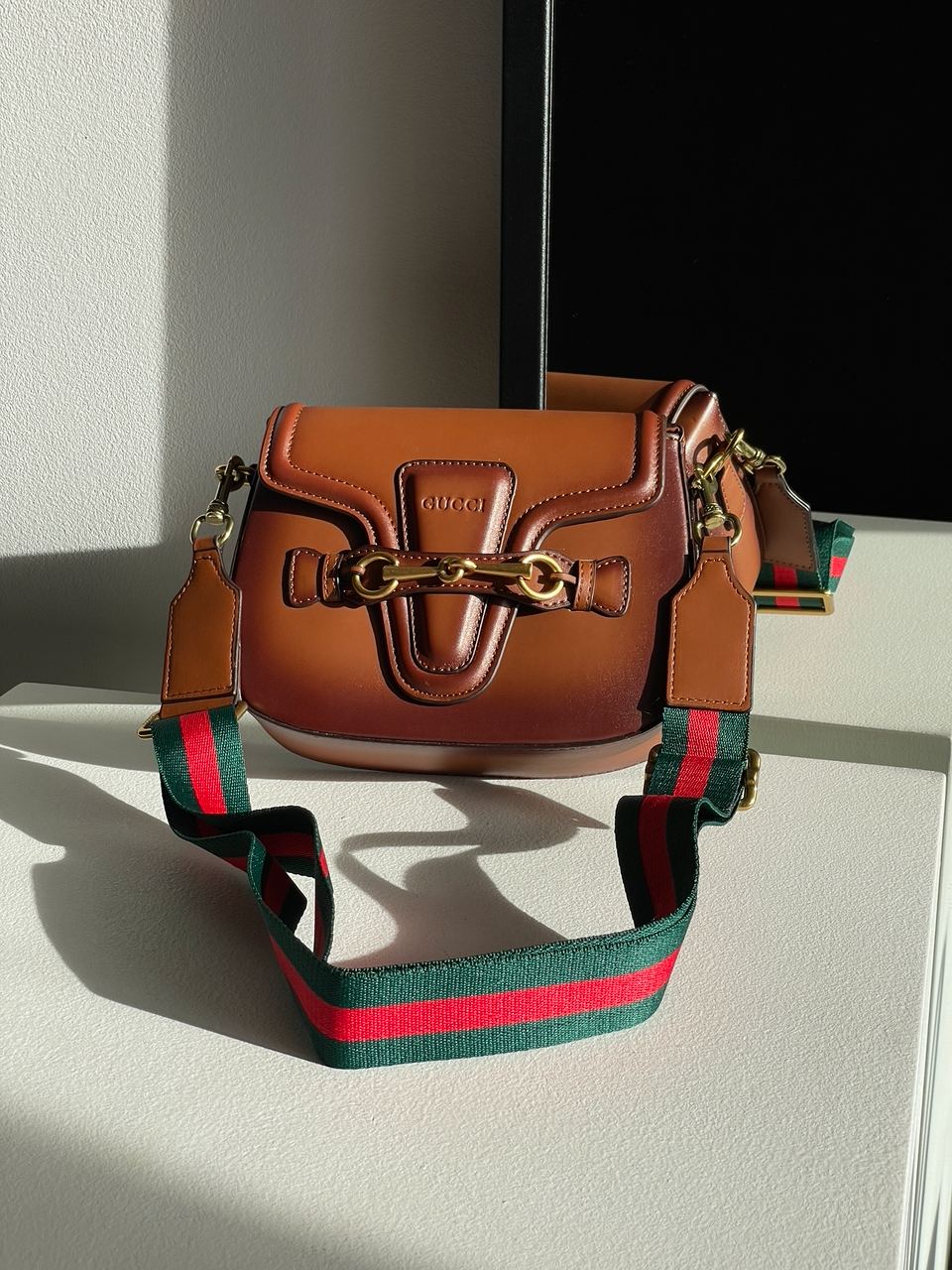 Gucci Lady Web Leather Shoulder Bag Brown - 5