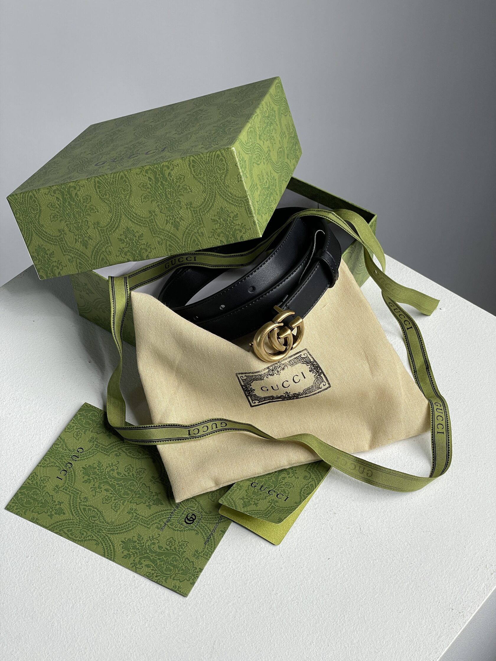 Gucci Leather Belt With Double G Gold Buckle - 4