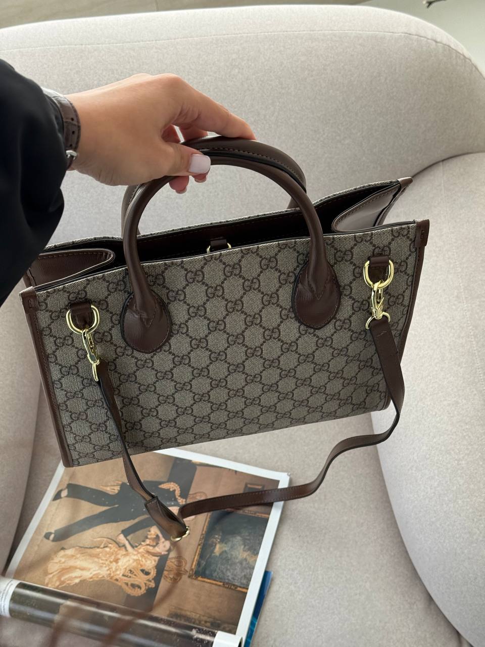 Gucci Ophidia Leather-Trimmed Monogrammed Coated-Canvas Tote - 6