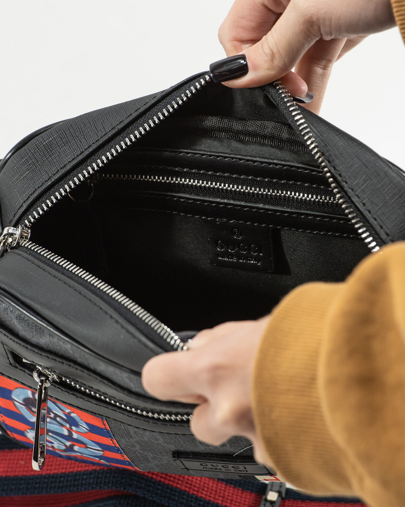 Gucci Small Belt Bag in Black GG Supreme Canvas with Patches - 11