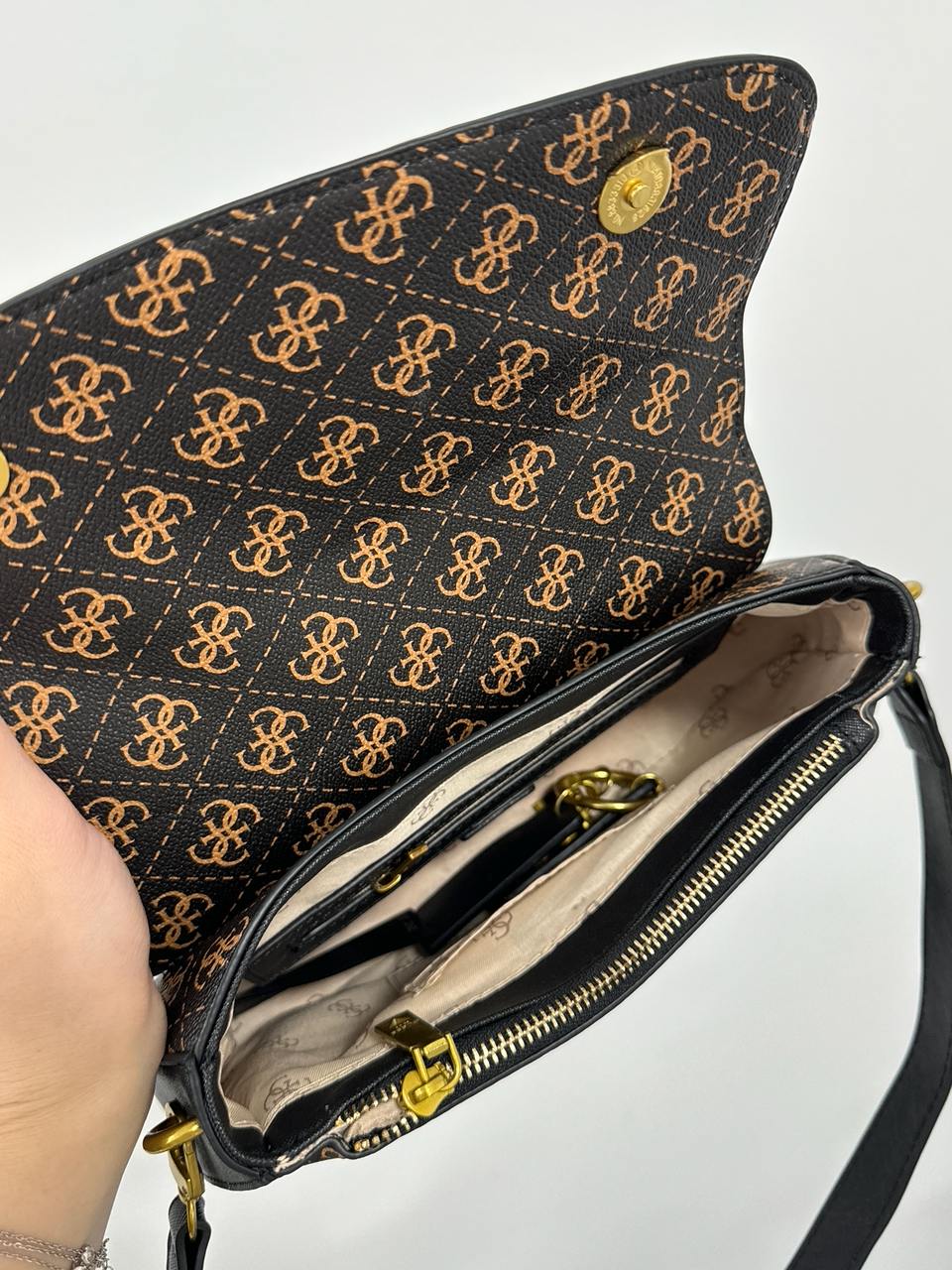 Guess Cordelia Shoulder Bag Brown Canvas Gold - 13