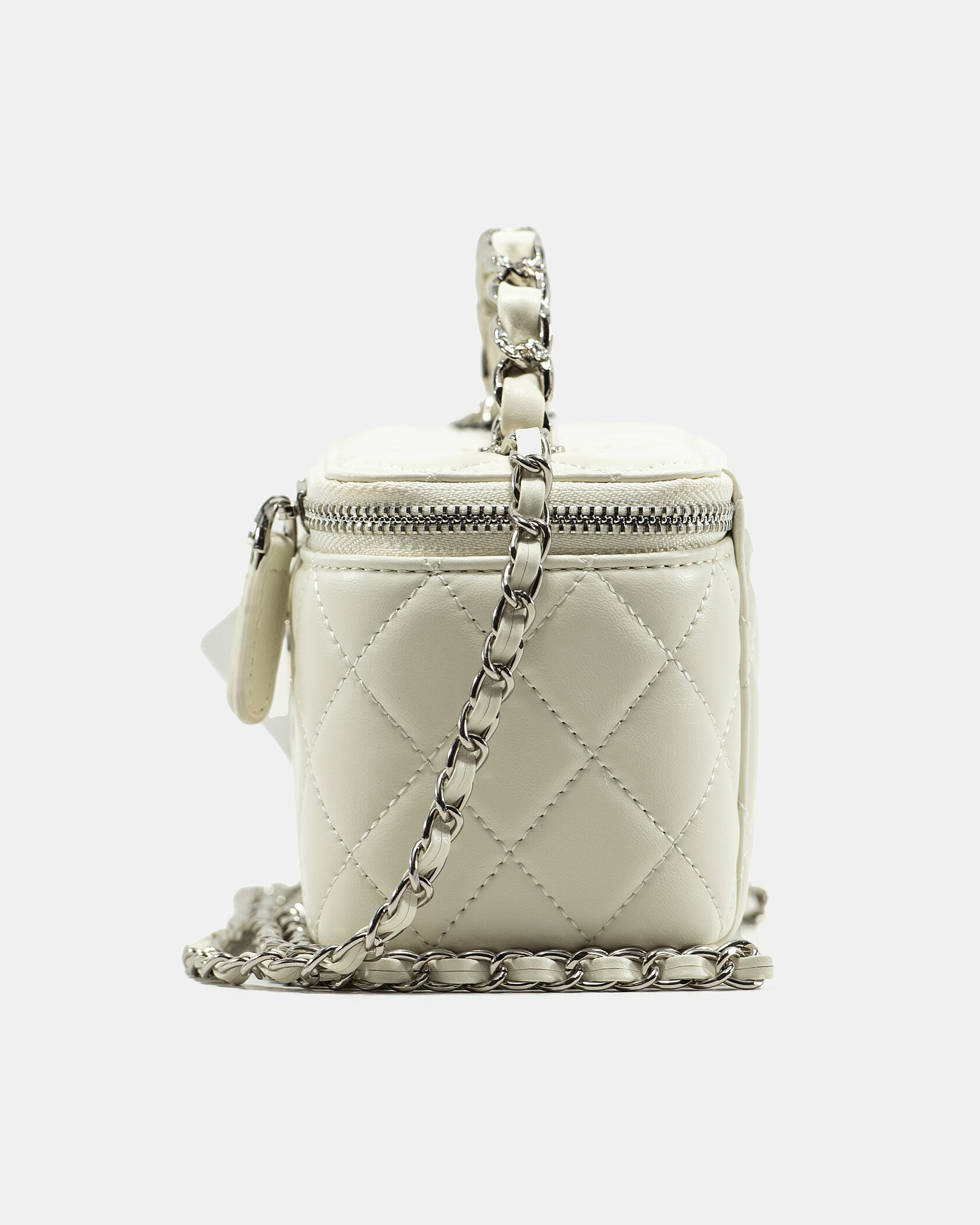 hanel Classic Milk Lambskin Pearl Crush Vanity Bag Silver - 6