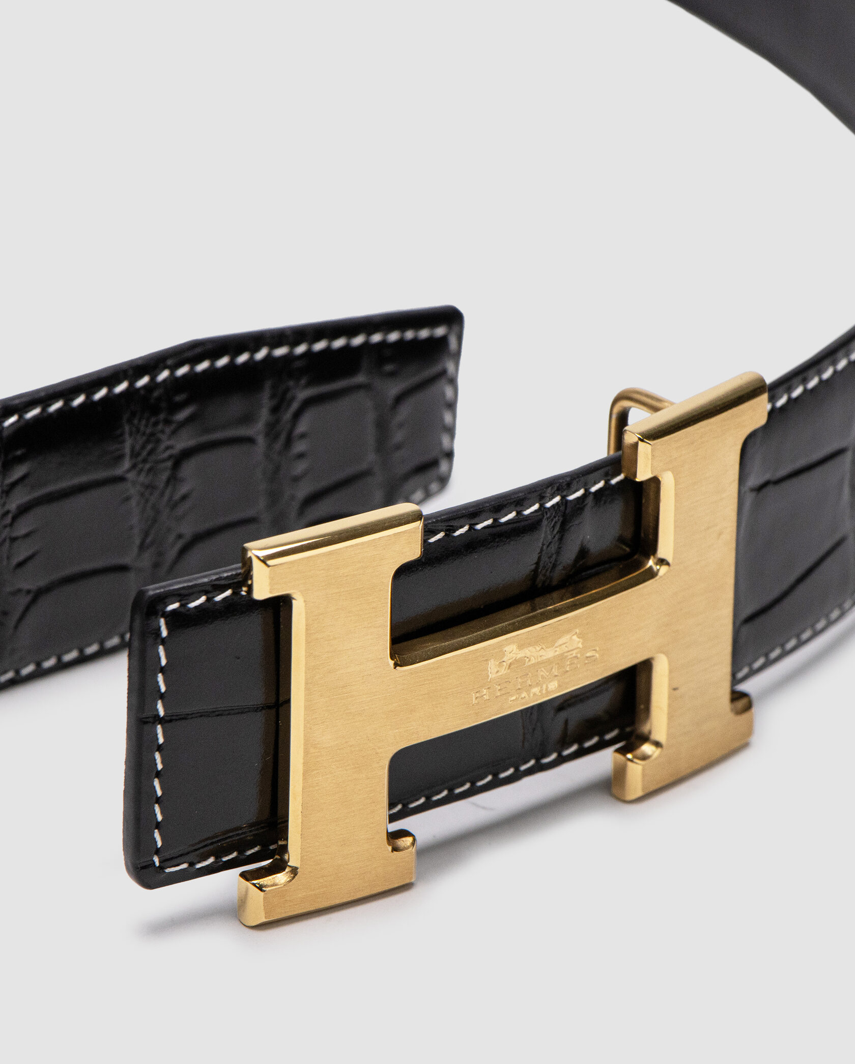 Hermes Constance Belt in Porosus Crocodile Black/Gold - 4