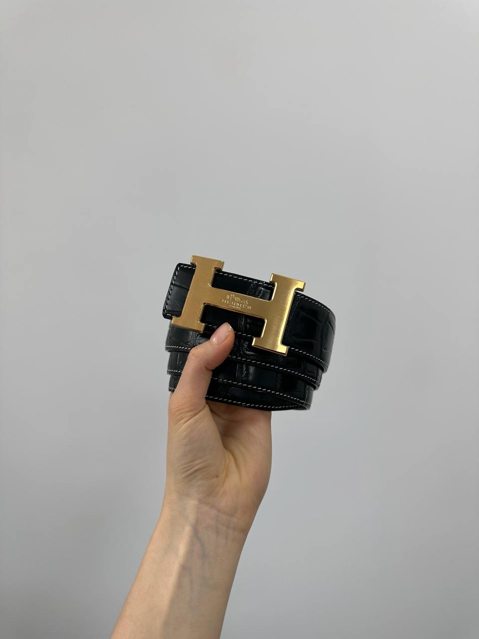 Hermes Constance Belt in Porosus Crocodile Black/Gold - 9