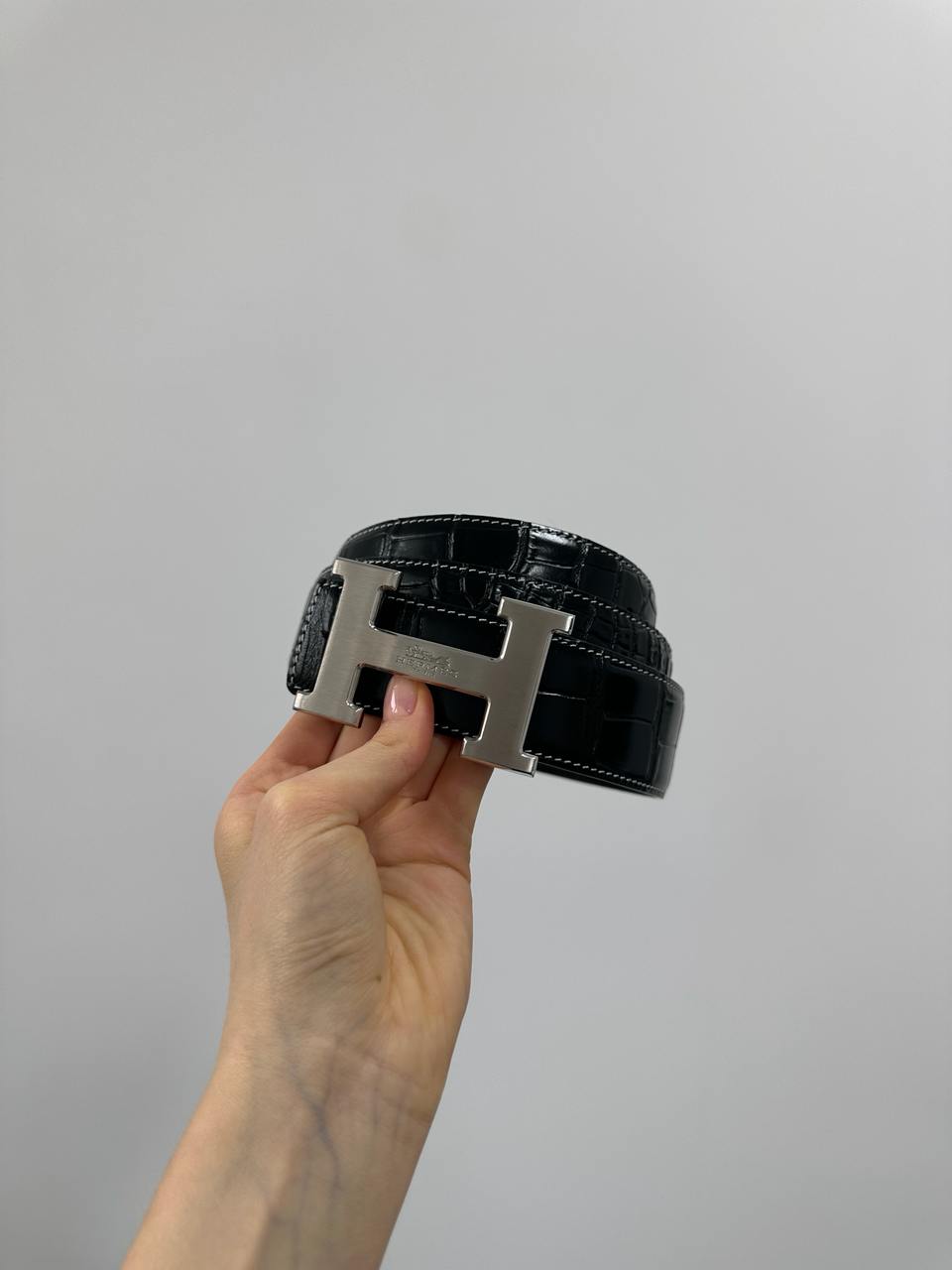 Hermes Constance Belt in Porosus crocodile Black/Silver - 10