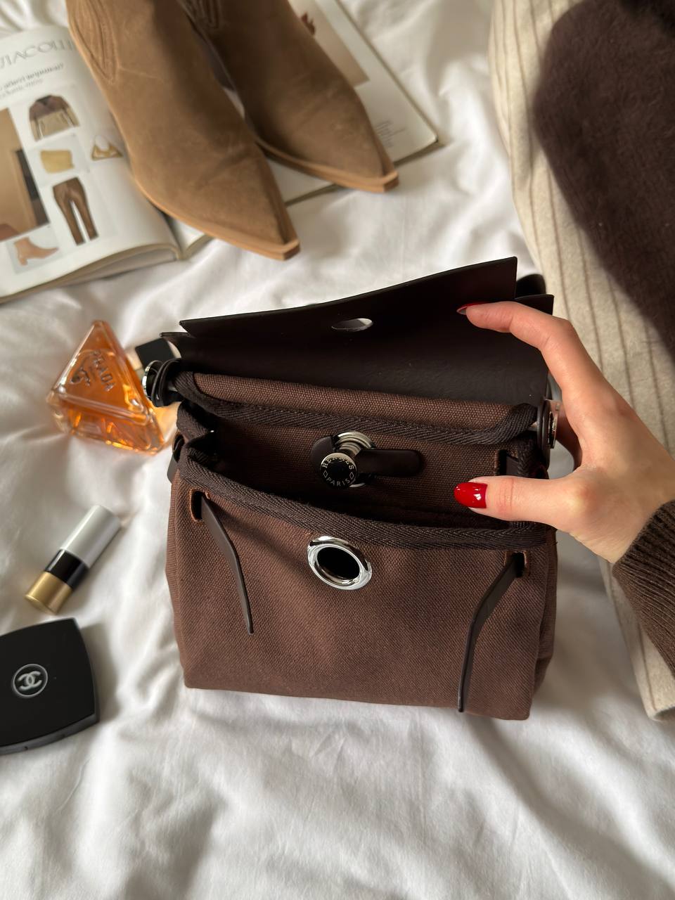 Hermes Herbag Zip 20 Bag Dark Brown - 16