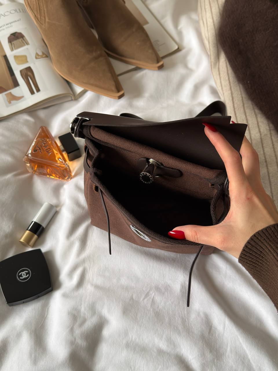 Hermes Herbag Zip 20 Bag Dark Brown - 17