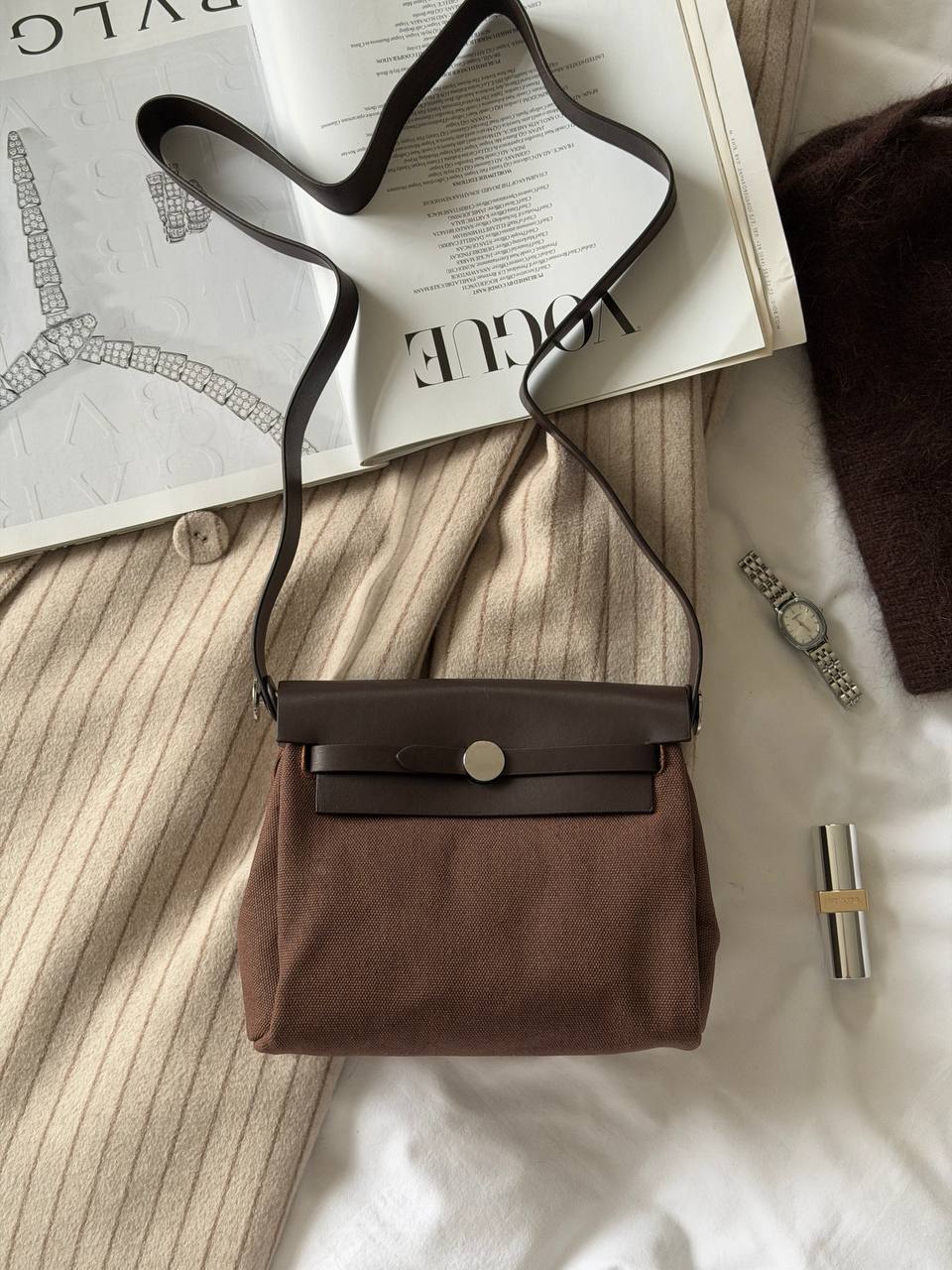 Hermes Herbag Zip 20 Bag Dark Brown - 3