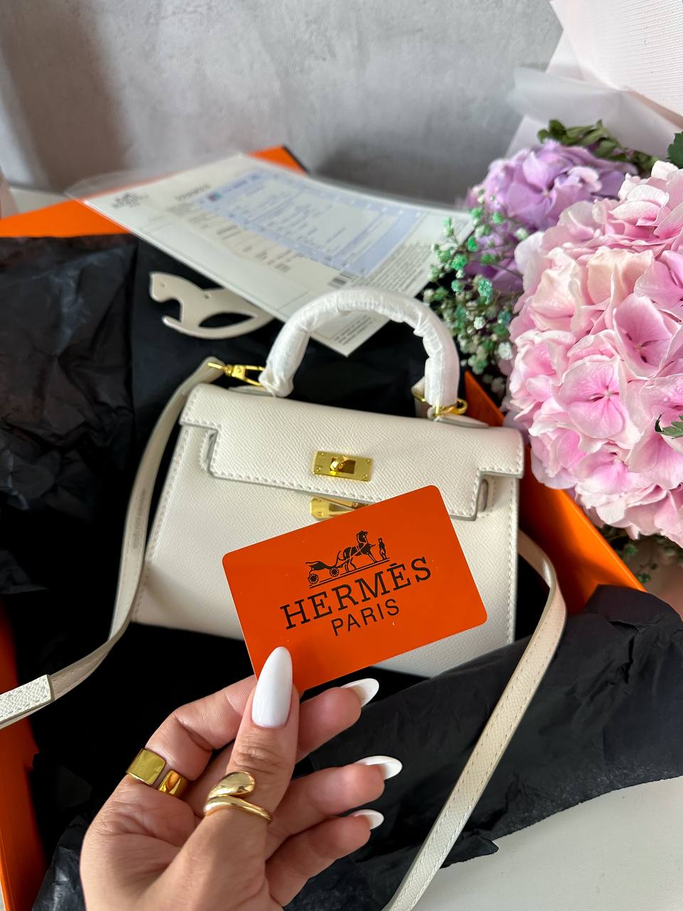 Hermes Kelly Mini 19 White/Gold - 2