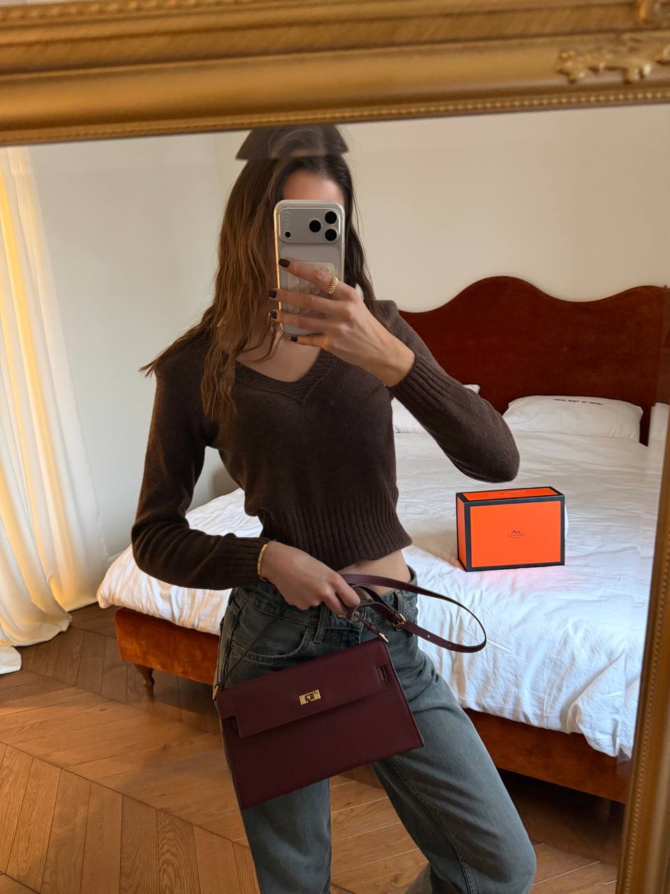 Hermes Kelly Pochette Burgundy - 5