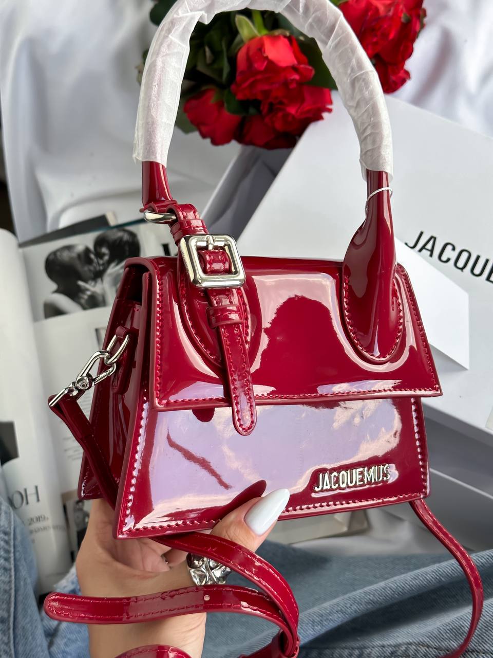 Jacquemus Le Grand Bambino Patent Leather Bag in Red - 6