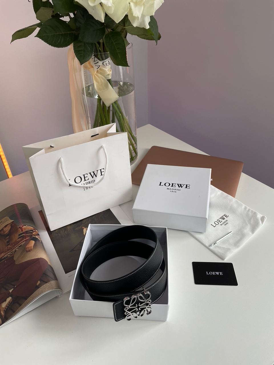 Loewe Anagram Belt in Pebble Grain Calfskin Black/Silver - 7