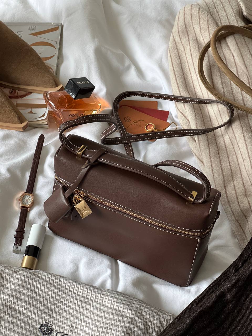 Loro Piana Extra Bag L27 Smooth Calfskin Brown - 11