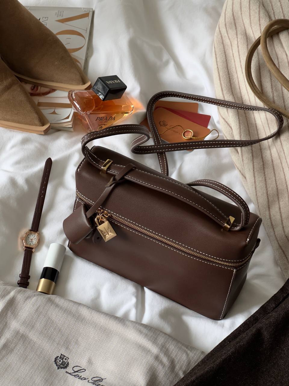 Loro Piana Extra Bag L27 Smooth Calfskin Brown - 7