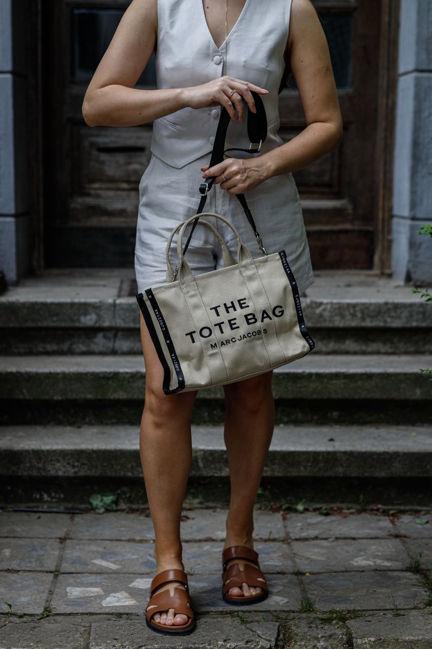 Marc Jacobs The Jacquard Medium Tote Bag Beige - 7