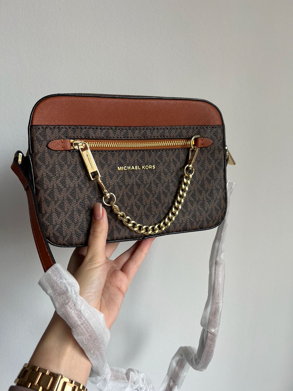 Michael Kors Jet Set Large Logo Crossbody Bag Brown - 9