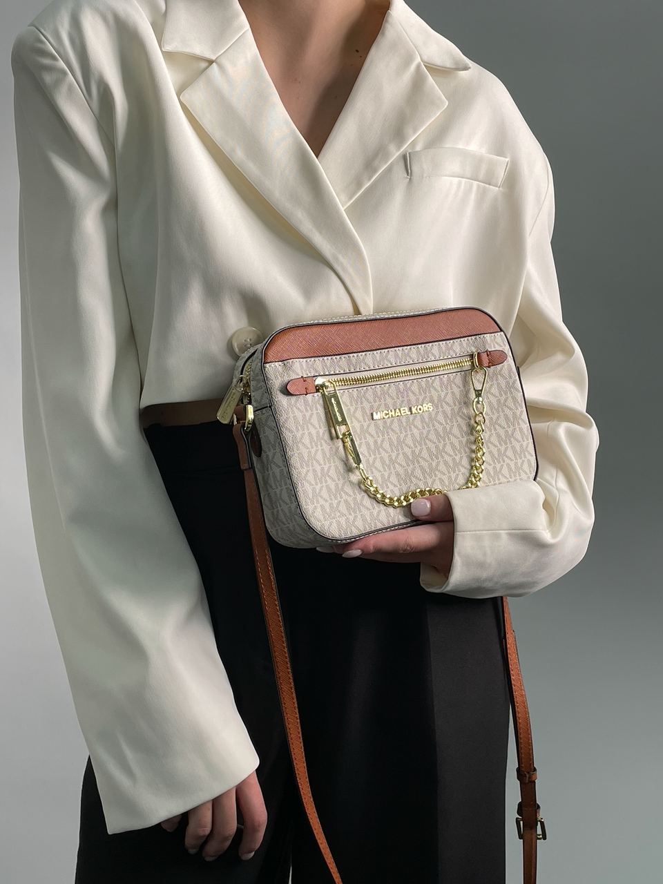 Michael Kors Jet Set Large Logo Crossbody Bag Ivory - 7