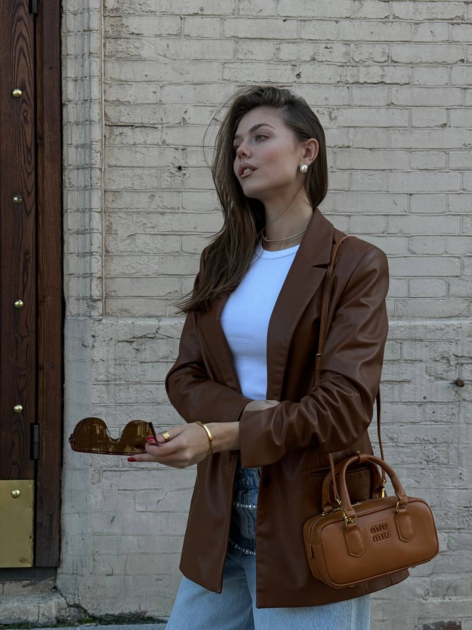 Miu Miu Arcadie Leather Bag Brown - 6