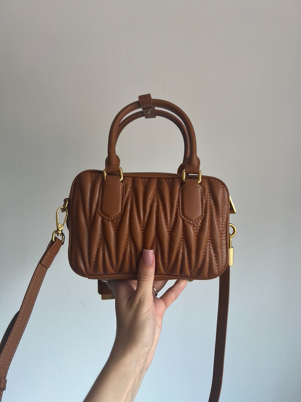 Miu Miu Arcadie Matelassé Nappa Leather Bag Brown - 5