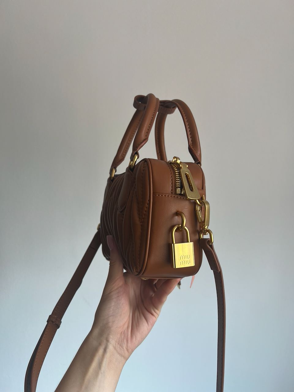 Miu Miu Arcadie Matelassé Nappa Leather Bag Brown - 6