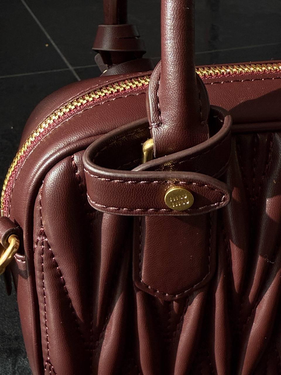 Miu Miu Arcadie Matelassé Nappa Leather Bag Burgundy - 11