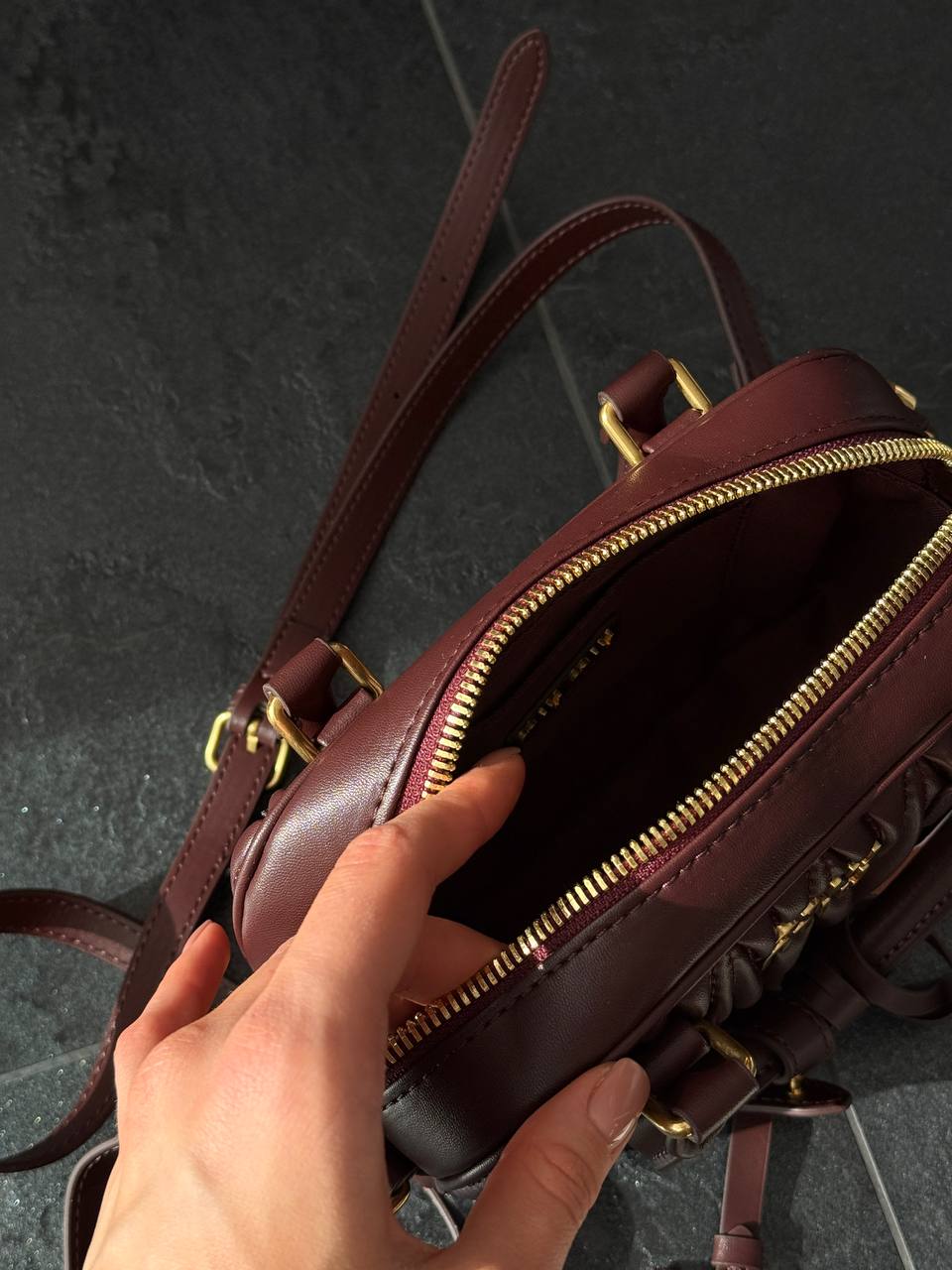 Miu Miu Arcadie Matelassé Nappa Leather Bag Burgundy - 12